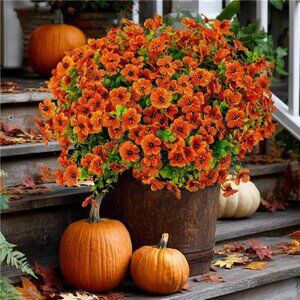 Artificial Fall Flowers Outdoor Fake Mums - 16 Bundles Fake Plants UV Resistant